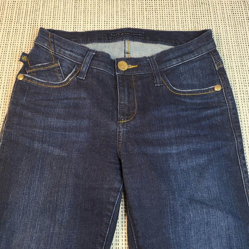 Rock & Republic Jeans Womens 4 Blue Dark Wash Low Rise Kasandra Bootcut Stretch